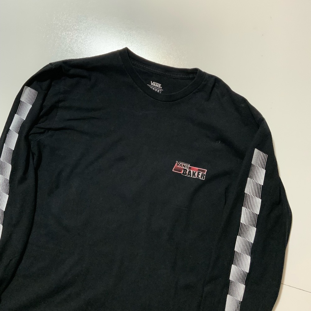 Vans X Baker Skateboards Racing Stripe Black Graphic Crewneck L/S T-Shirt - Picture 3 of 8